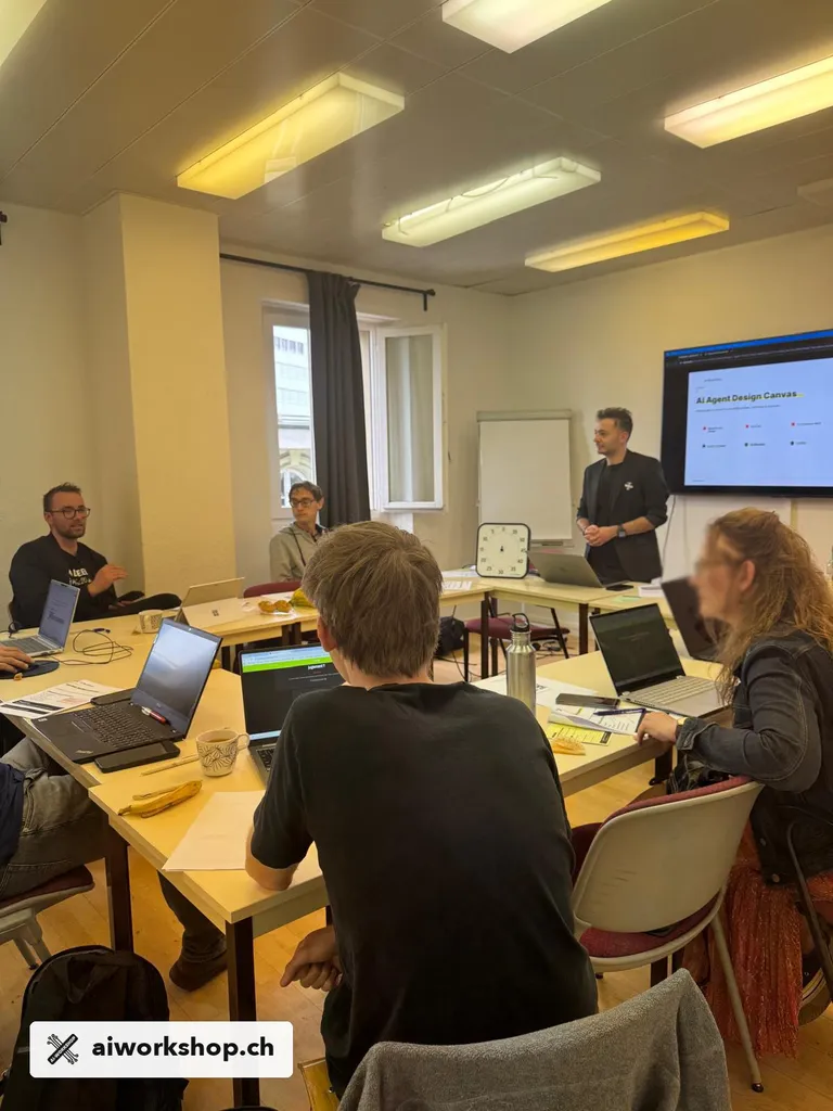 Team working through a practical AI workshop