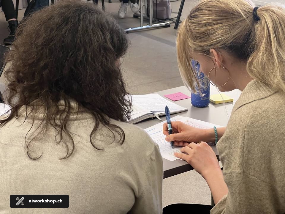 Participants travaillant ensemble pendant un atelier AI Workshop à Lausanne